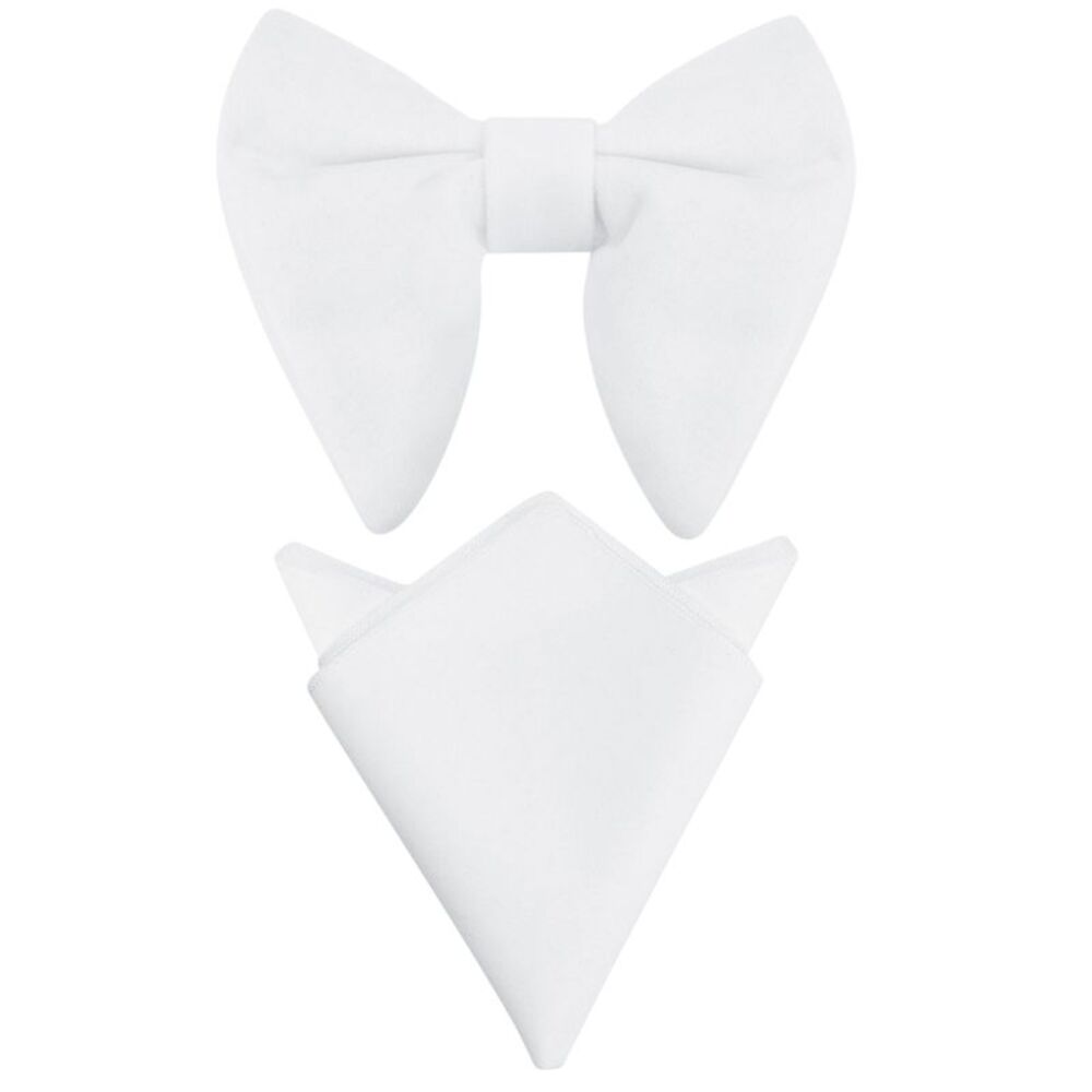 Velvet Pre-Tied Oversize Bowtie with Pocket Square Bow Tie Sets White